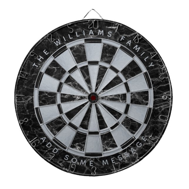 Black Marble Faux Silver Foil Family Name Classic  Dartboard (Front)