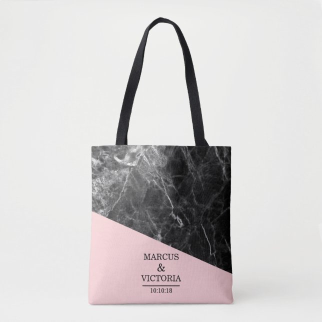 Black Marble Geometric Wedding Tote Bag (Front)