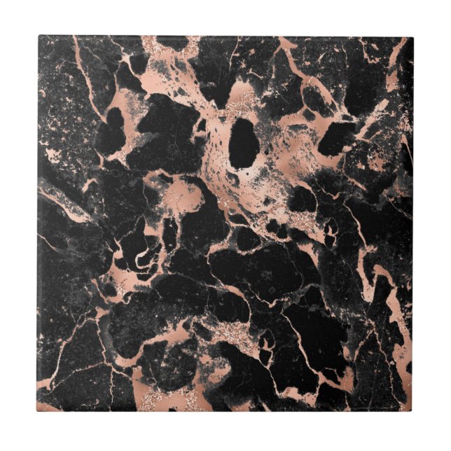Black marble glitter rose gold ceramic tile (Front)