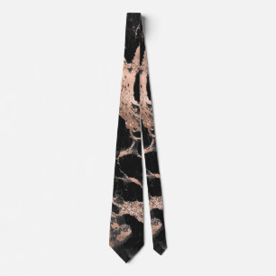 Black marble glitter rose gold tie