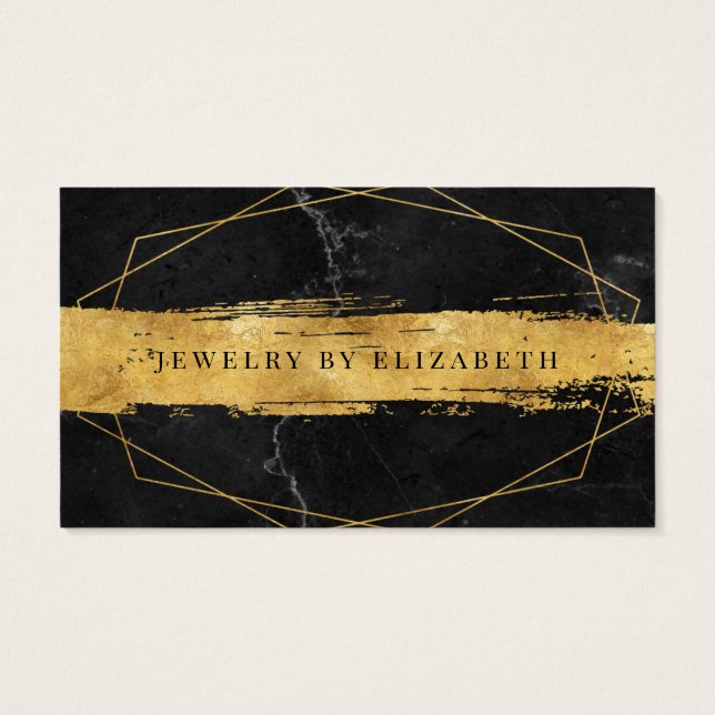 Black Marble Gold Brush Business Cards (Back)