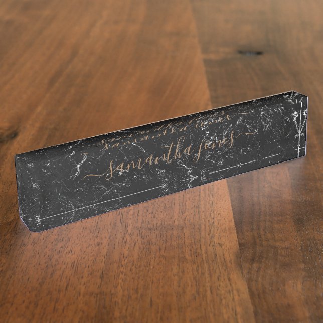 Black Marble Gold Classic Personalized Nameplate (Side)