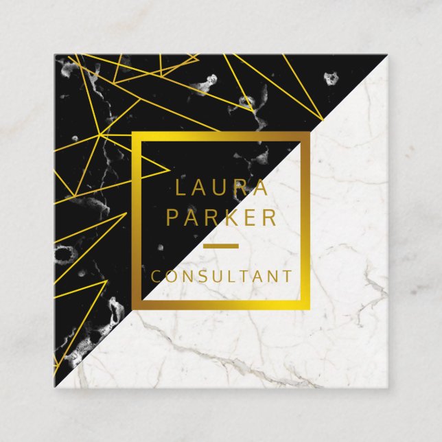 Black Marble Gold Faux Professional Construction Square Business Card (Front)