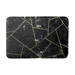 Black Marble Gold Geometric Glam #1 Bath Mat