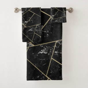 Black Marble Gold Geometric Glam #1 Bath Towel Set