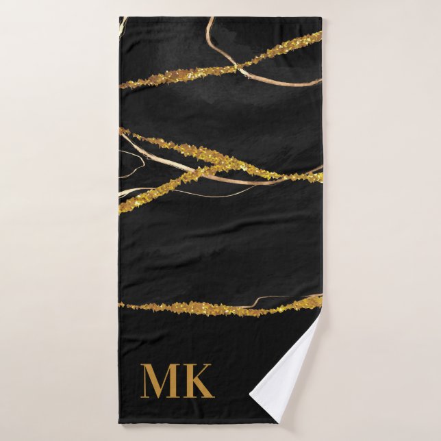 Black Marble Gold Glitter Bath Towel (Bath Towel)