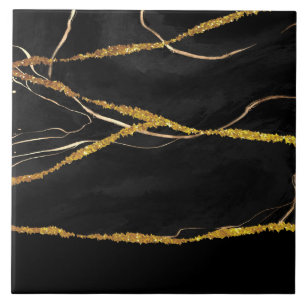 Black Marble Gold Glitter Ceramic Tile