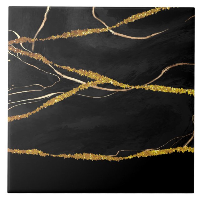 Black Marble Gold Glitter Ceramic Tile (Front)