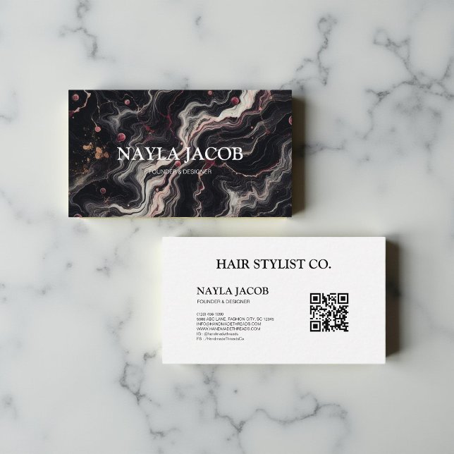 Black Marble Gold Glitter & Elegant Hair Stylist  Business Card (Creator Uploaded)