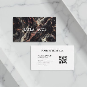 Black Marble Gold Glitter & Elegant Hair Stylist Business Card