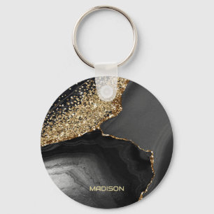Black Marble Gold Glitter  Key Ring