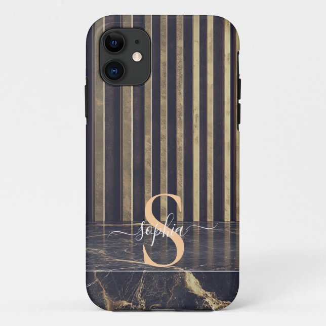black marble gold glitter monogram Case-Mate iPhone case (Back)