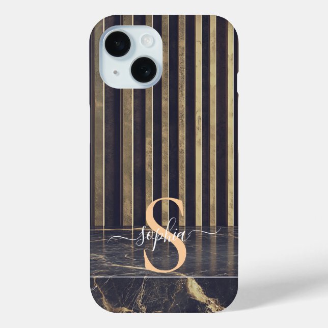 black marble gold glitter monogram Case-Mate iPhone case (Back)
