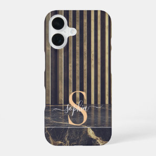 black marble gold glitter monogram iPhone 16 case