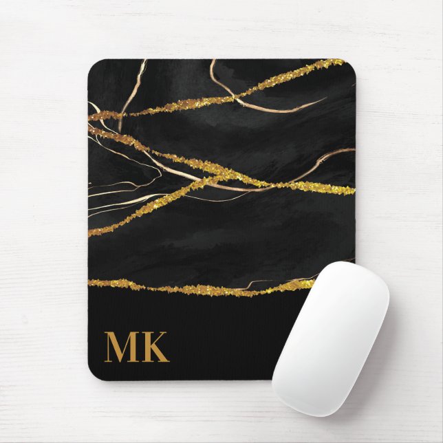 Black Marble Gold Glitter Mouse Pad (With Mouse)