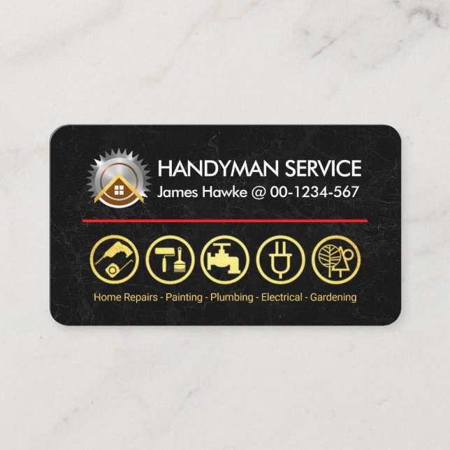 Black Marble Gold Handyman Tools Business Card (Front)