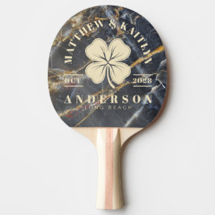 Black Marble Gold Irish Lucky Clover Wedding Crest Ping Pong Paddle