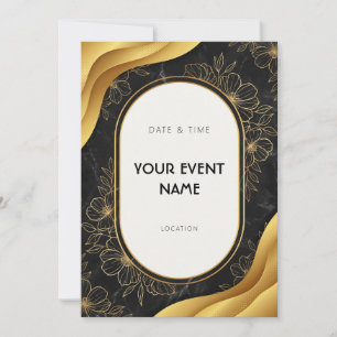 Black Marble Gold Line Art Floral Invitation