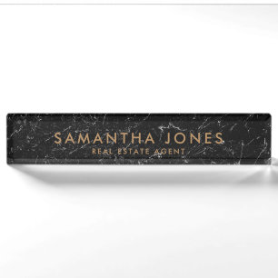 Black Marble Gold Minimal Estate Agent Nameplate