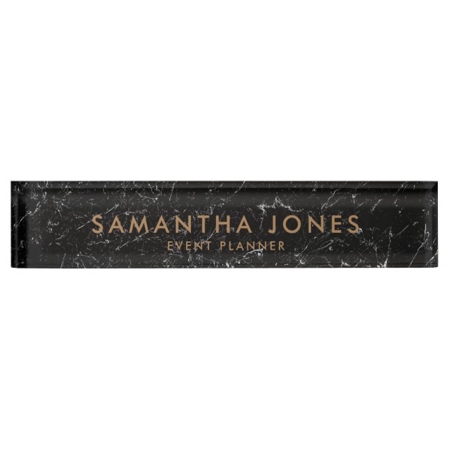 Black Marble Gold Minimal Estate Agent Nameplate (Front)