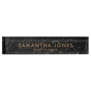 Black Marble Gold Minimal Event Planner Nameplate