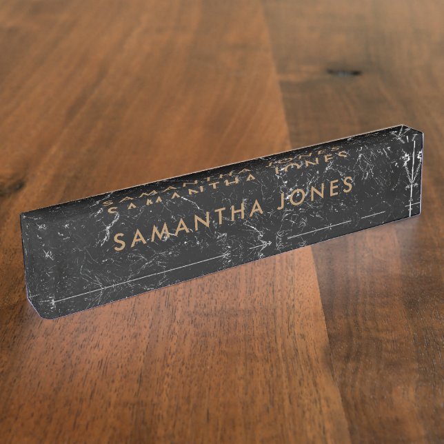 Black Marble Gold Personalized Custom Nameplate (Side)