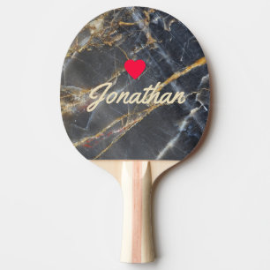 Black Marble & Gold Stone Vintage Heart Signature Ping Pong Paddle
