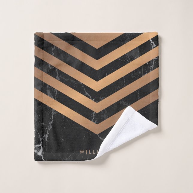 Black Marble Golden Abstract Bath Towel Set (Wash Cloth)