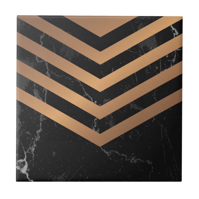 Black Marble Golden Abstract Ceramic Tile (Front)