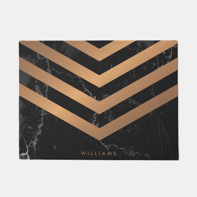 Black Marble Golden Abstract Doormat (Front)