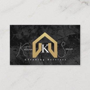black marble golden house design cleaning service business card