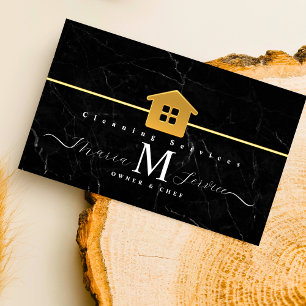 black marble golden house design cleaning service business card