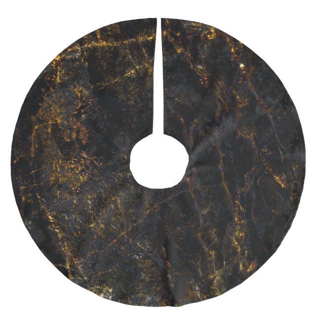 Black marble, golden veins, texture. brushed polyester tree skirt (Front)