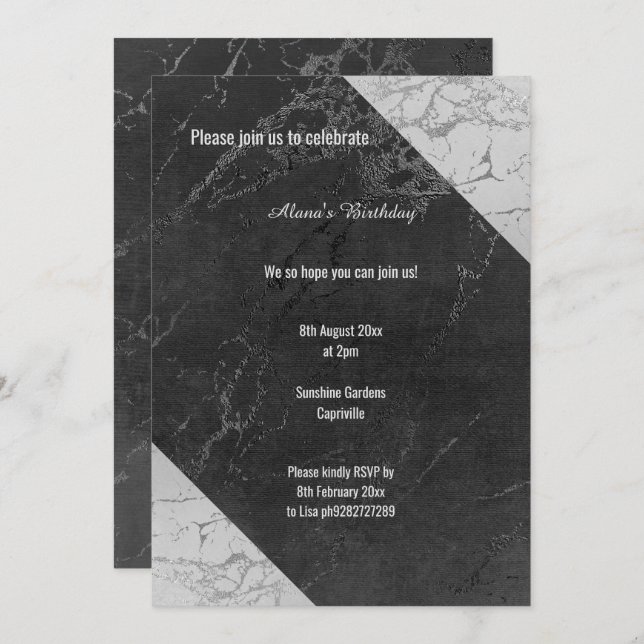 BLACK MARBLE GREY SPLIT ALL OCCASSION BIRTHDAY INVITATION (Front/Back)
