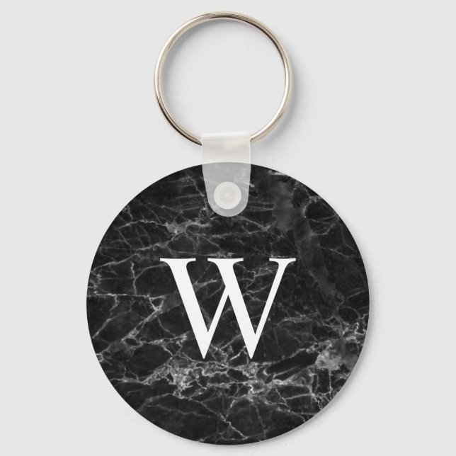 Black Marble Initial Custom Key Chain (Front)