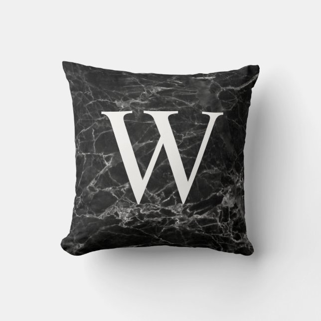 Black Marble Initial Monogram Home Decor Cushion (Front)