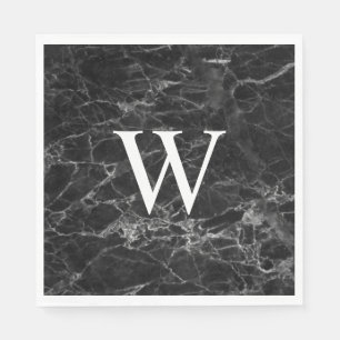 Black Marble Initial Square Custom Paper Napkins