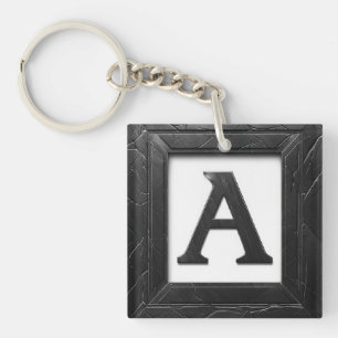 🖤 Black Marble Letter A Initial Design 🖤 Key Ring