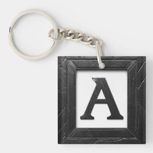 🖤 Black Marble Letter A Initial Design 🖤 Key Ring (Front)