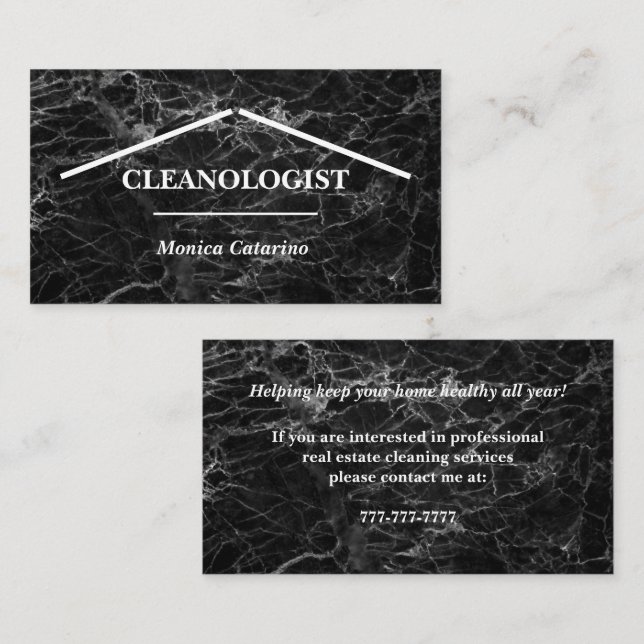 Black Marble Look Home Cleaning Business Card (Front/Back)