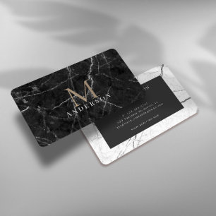 Black Marble Masculine Double Monogram Business Card