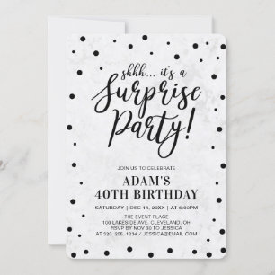 Black & Marble   Modern Surprise Birthday Party Invitation