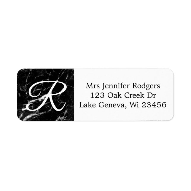 Black Marble Monogrammed Return Address Label (Front)