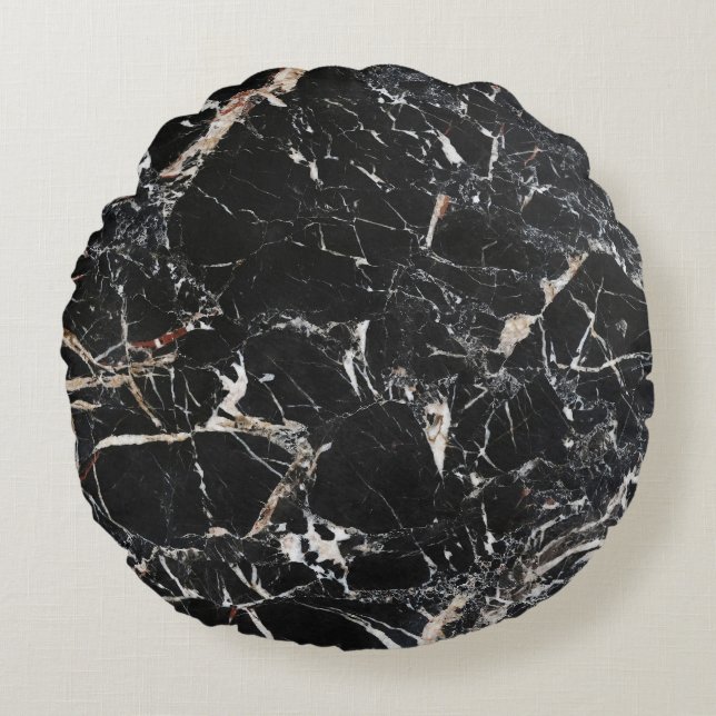 Black marble: natural abstract texture. round cushion (Front)