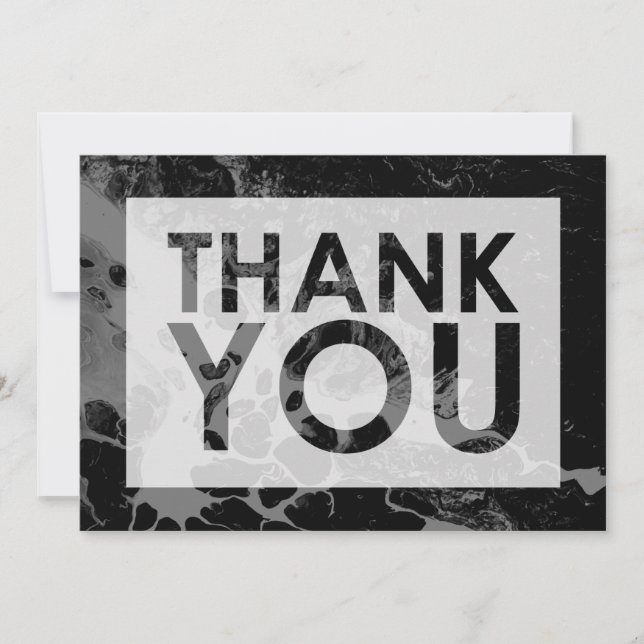 Black Marble Over Grey with Cutout Thank You Card (Front)