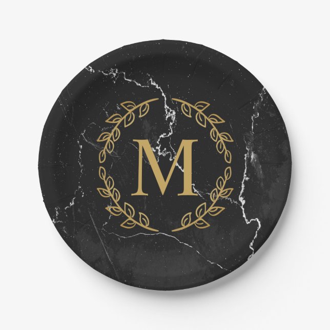 Black Marble Paper Plate (Front)