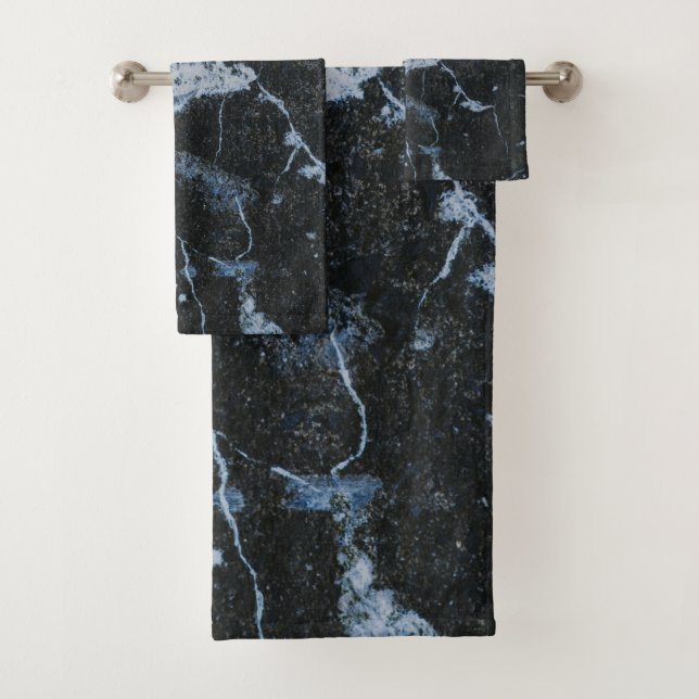 Black Marble Pattern Bath Towel Set (Insitu)