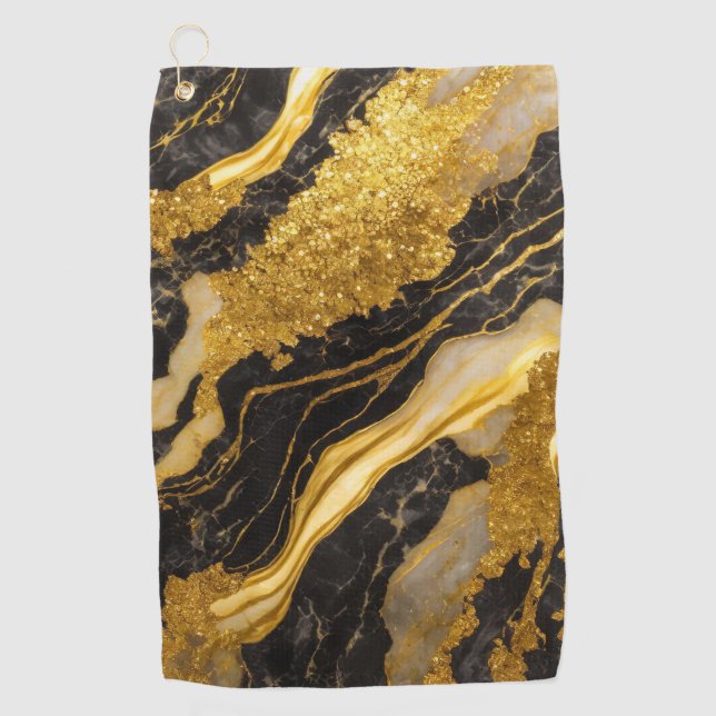 Black Marble Pattern with Gold Golf Towel (Front)
