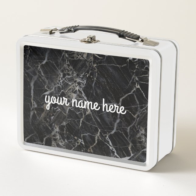 Black Marble Personalised Lunch Box (Front)