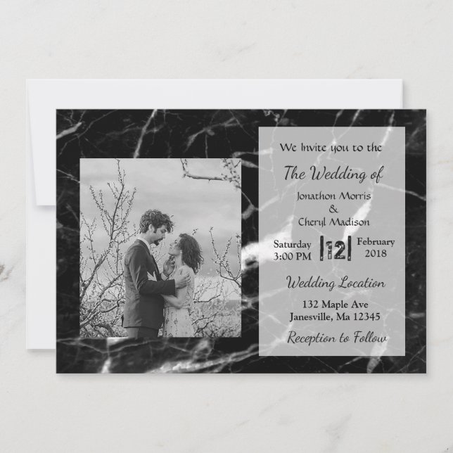Black Marble Photo Wedding Invitations (Front)